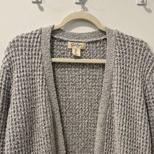 Gray Waffle Knit Cardigan Sweater